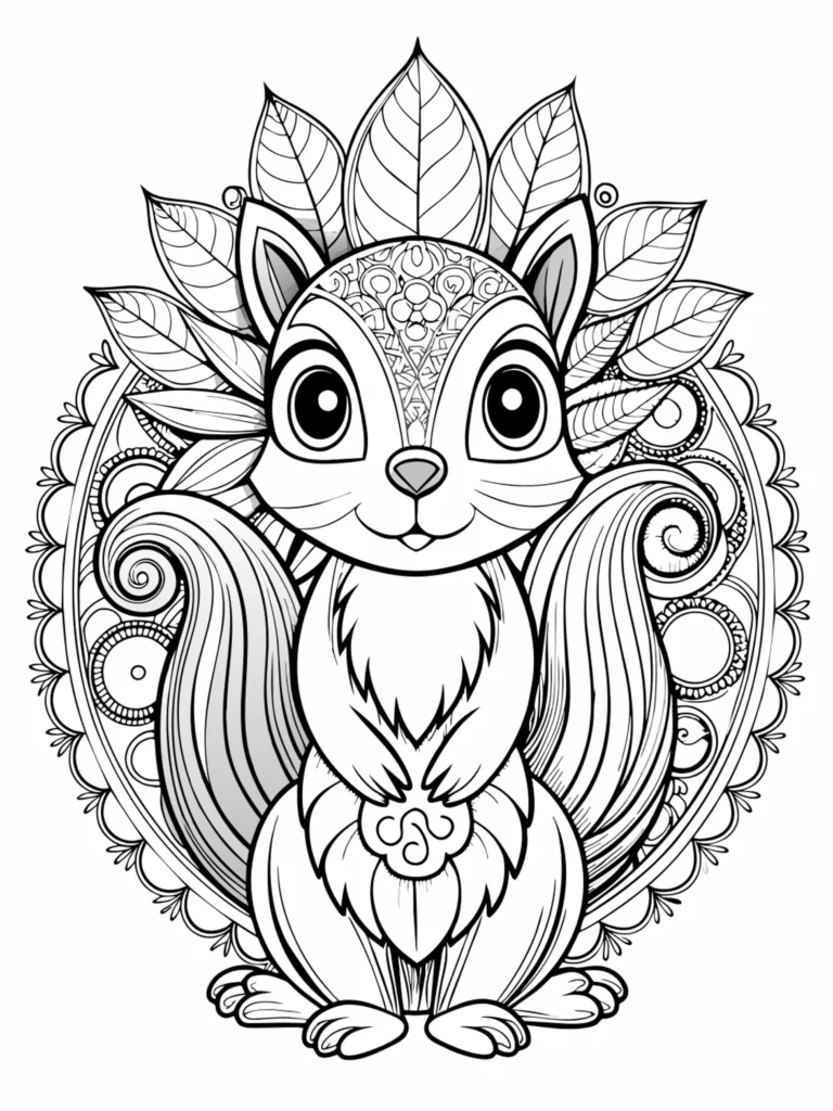 Ecureuil animal mandala à colorier pour fabriquer une carte à offrir https://loisirs-creatifs-bricolages.fr