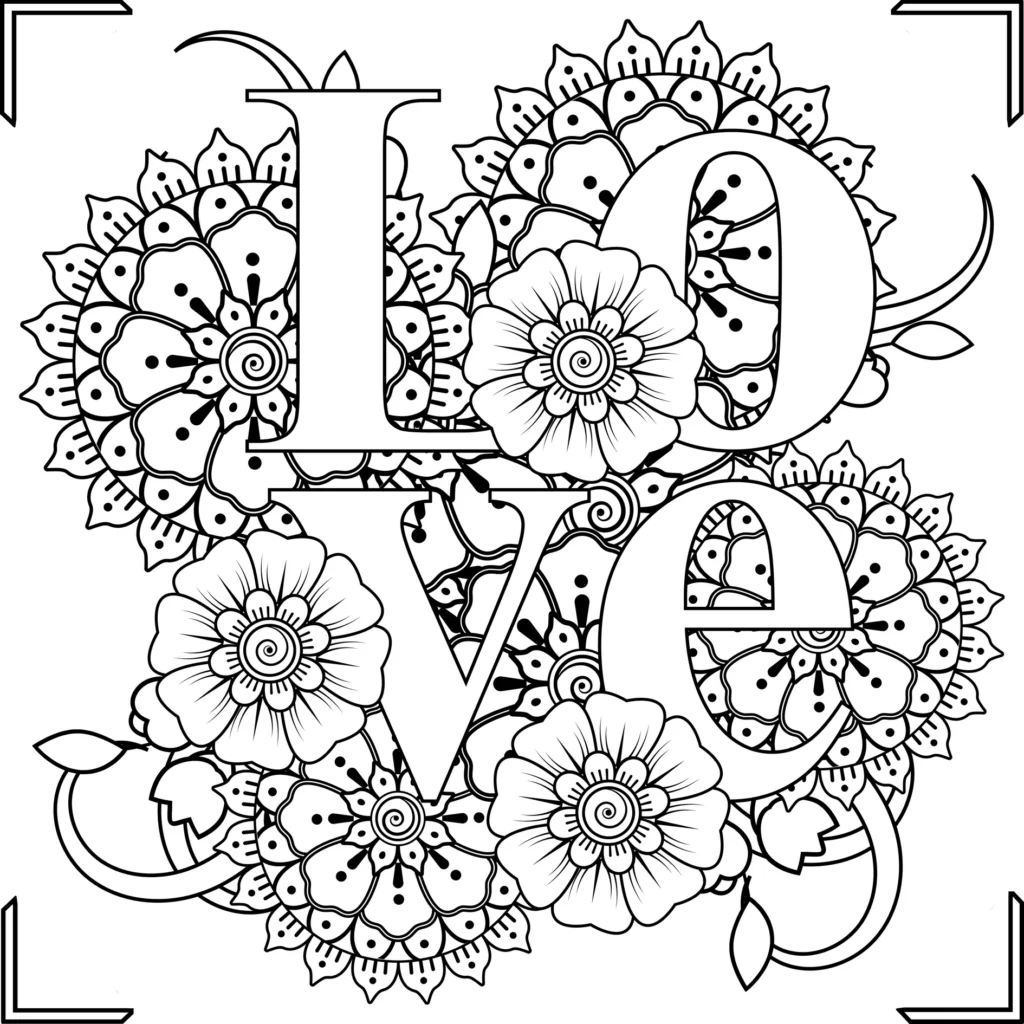 love Mandala fleuri à colorier pour loisir créatif https://loisirs-creatifs-bricolages.fr