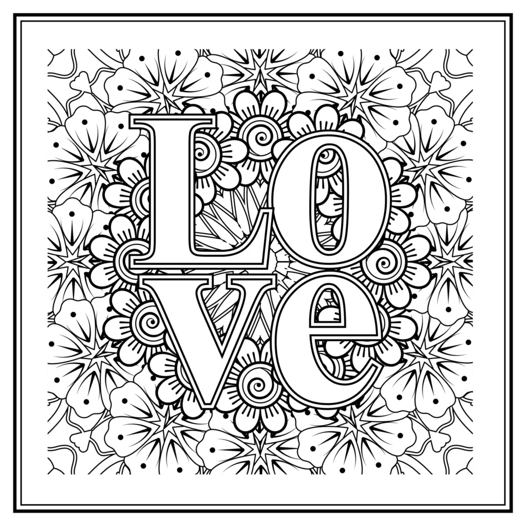 Love Mandala à colorier avec fleurs à offrir https://loisirs-creatifs-bricolages.fr